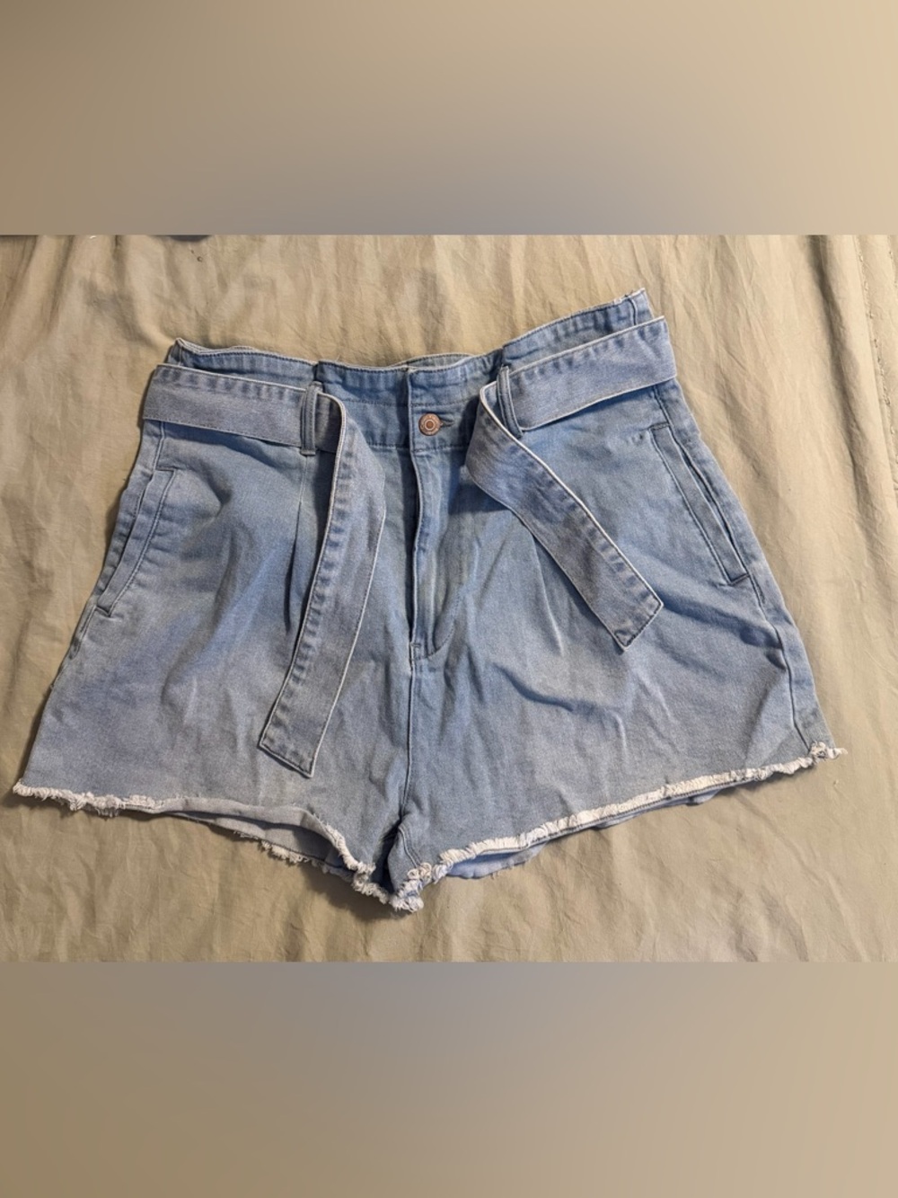 Calvin Klein Jeans Light Blue High-Waist Denim Shorts with Self Tie Belt